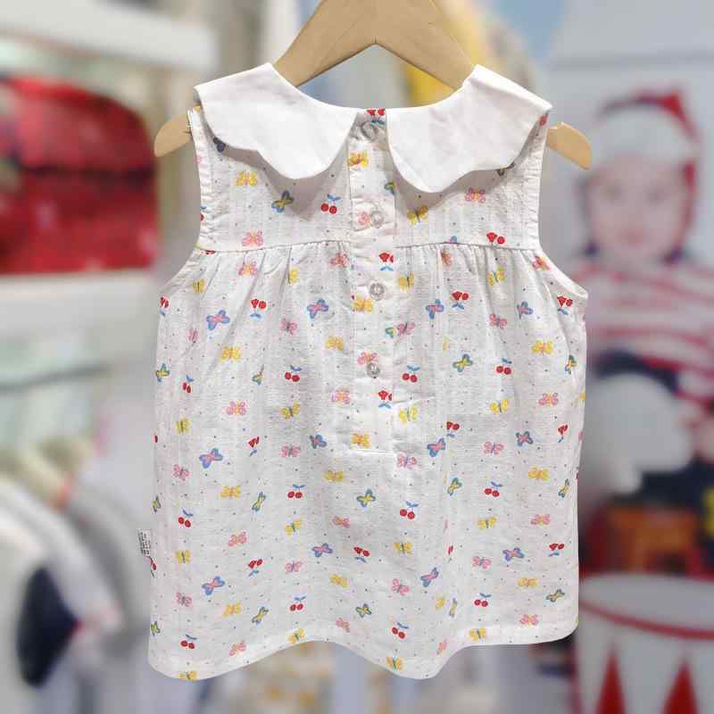 Rakuten - 女の子 ワンピース 夏 無袖 背心 プリント コットン 透気 柔軟 かわいい プリンセス スカート 白 3〜8歳 中小童 日常 遊び着 軽量 綿95% 韓国風 実用