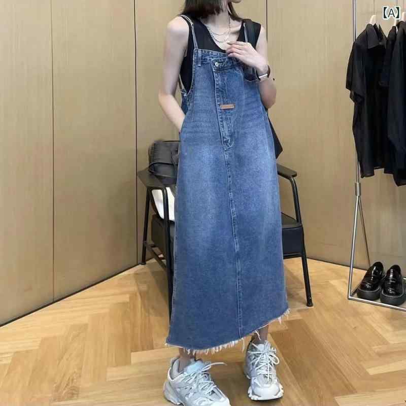 レディース ワンピース 牛仔 背広 連衣裙 韓風 復古 直筒 長裙 大きいサイズ 通勤 気質 半高領 無袖 コットン 素材 純色 柄 春季 コレクション ゆったり シルエット 膝下 丈 女性 服 スカート タイプ 日常使い スタイル