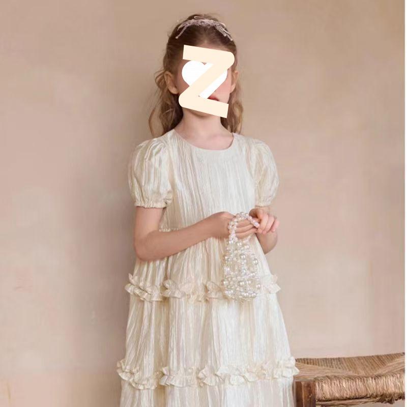 Dresses - 女の子 ワンピース 連衣裙 夏 短袖 洋気 新款 スカート 天丝 綿 アセテート 公主 スカート スタイル 純色 米 色 柔軟 加工 切り替え スカート 裾 綿 裏地 ポリエステル 繊維 35% 女 中大童 8歳以上 140cm以上 120cm 130c