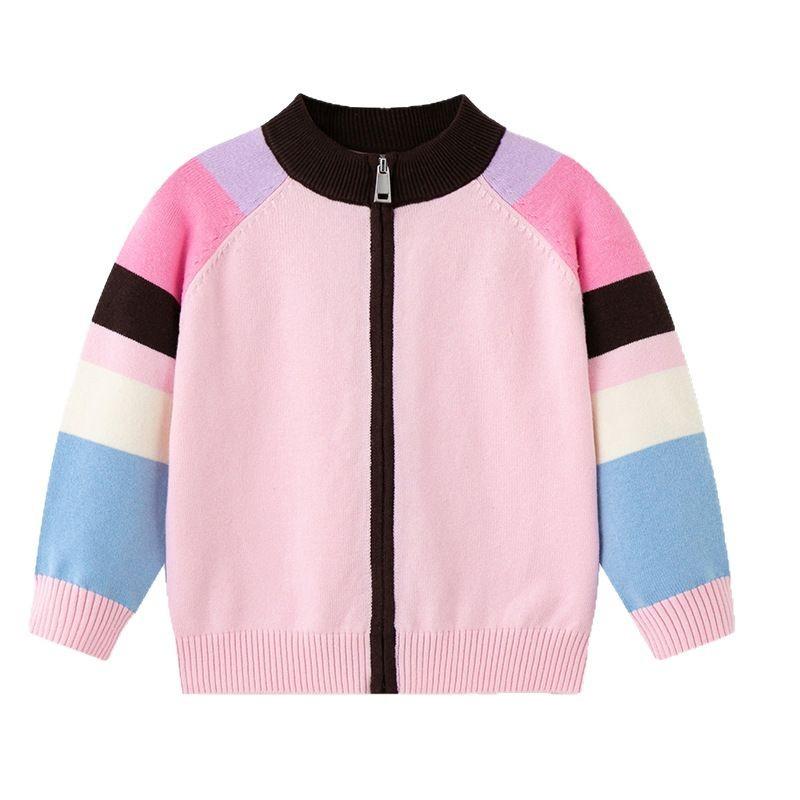 Dresses - 女の子 毛衣 コットン セーター 長袖 コート かわいい 撞色 半高領 ジッパー カーディガン 粉 条紋 迷彩 抽象 ピッチ ボヘミアン ピッチ イングリッシュ ストリート ヨーロピアン 春秋冬 普通厚 柔軟 韓流 3-8歳 100-140cm 針織 コ