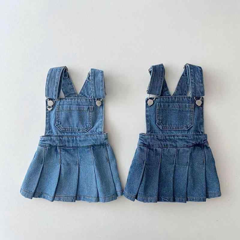女の子 ワンピース スカート 背心スカート 百褶スカート 牛仔スカート 綿素材 柔らかい 深藍 浅藍 春夏 純色 シンプル 普段使い 1-3歳 インファント キッズ ガールズ ファッション 軽やか 動きやすい