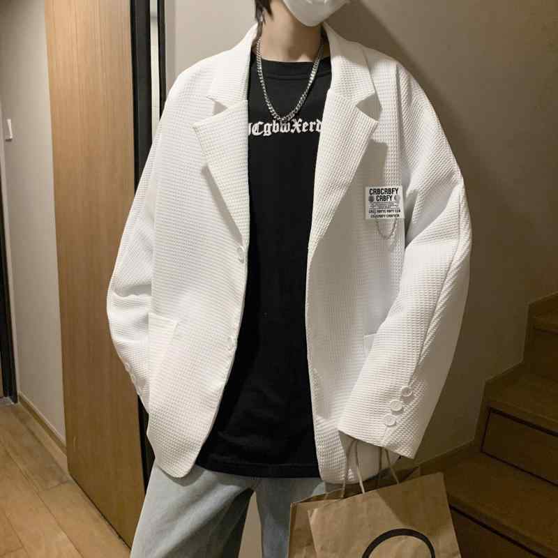 Single - メンズ ジャケット 秋冬 コート 学生服 西装 港風 ゆるシルエット 翻領 シングルブレスト ソリッドカラー ポリエステル 無起毛 ノーアイロン ステッチポケット ストレートヘム ホワイト ブラック ゆったり スタイリッシュ カジュアル 日常使い 青年向