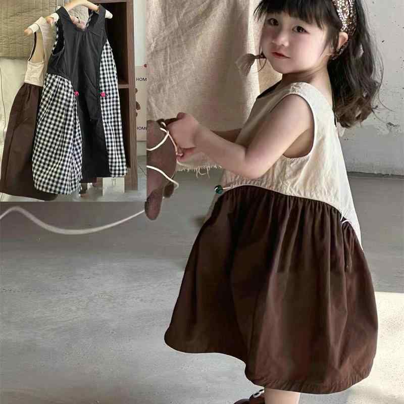 女の子 ワンピース プリンセススカート 切り替え かわいい 女の子服 綿 無袖 夏 純色 コットン100% 3-8歳 中小童 韓国風 女児ドレス プリンセス スタイル 軽量 通気性 日常使い 女の子向け 子供服 夏服