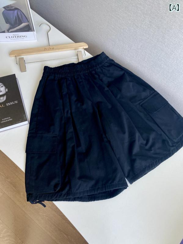 レディース ショートパンツ コットン 素材 純棉 ワイドレッグ デザイン 5分丈 黒 ベージュ ミリタリーグリーン 微弾性 快適 ストリート..