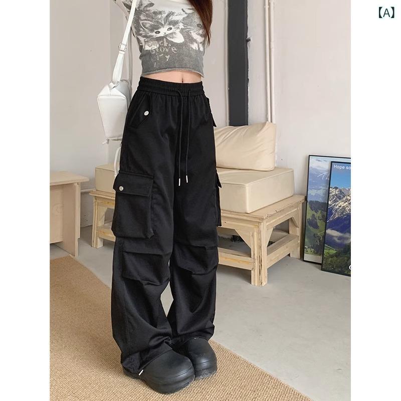 Long Pants - レディース 工装パンツ 早秋 韓国風 高腰 スリム 束脚 ストレート ゆったり ロングパンツ マイクロストレッチ ポリエステル 素材 黒 グレー ブラウン 快適 ストリート トレンド スタイル 日常使い 免アイロン 加工