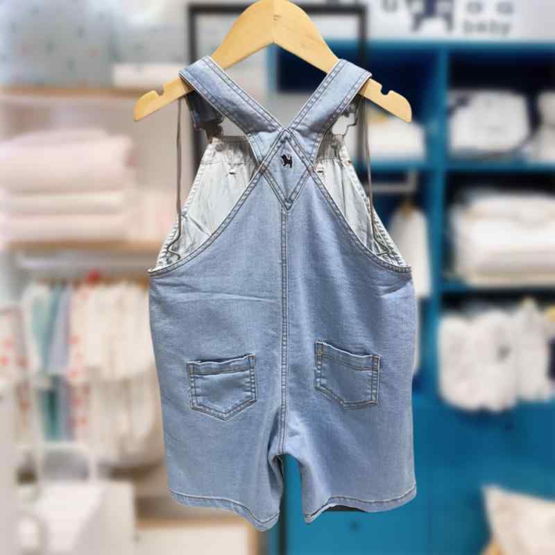 Long-Trousers, Trousers - キッズ 男の子 デニム 背広パンツ 開きぐら 夏 綿 柔らかい 生地 調整可能 ストラップ 韓国風 洗い加工 純色 ブルー かわいい スタイル 通気性 軽量 普段使い 遊び着 1-3歳 90-120cm