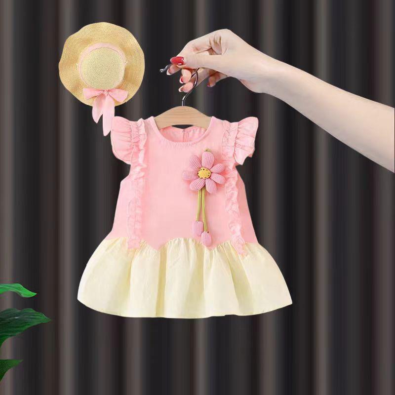 女の子 ワンピース セット 長袖 綿 かわいい プリンセス デザイン 切り替え 春秋 ピンク ブルー グリーン 80-120cm