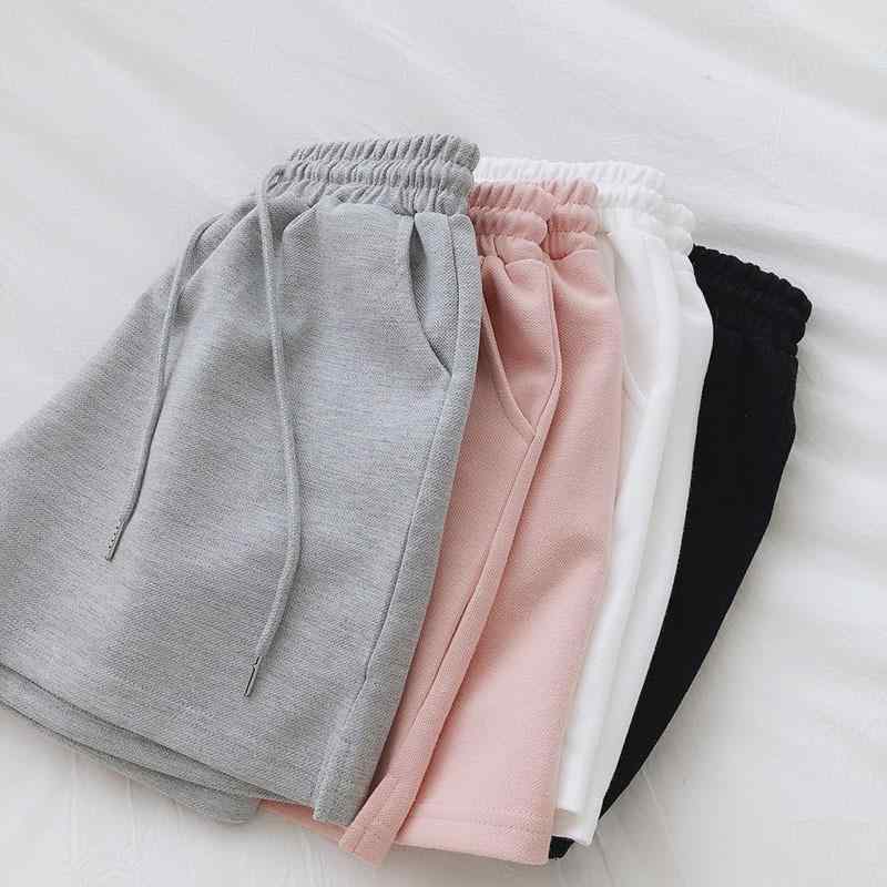 Cropped Pants - レディース ショーツ 夏 スポーツ 涤纶 ポリエステル 基本款 寛鬆 高腰 クッション 三分丈 薄手 ポケット 春季 白色 灰色 黒 ピンク 休闲 日韓 快適 無弾力 女 休闲裤 切り替え 东南アジア