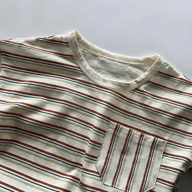 ・カテゴリ: 童Tシャツ・スタイル: 韓版・主な素材: 綿95%・袖丈: 短袖・ネックライン: 丸首・カラー展開: 米杏条紋・サイズ展開: 80cm,90cm,100cm,110cm,120cm,130cm