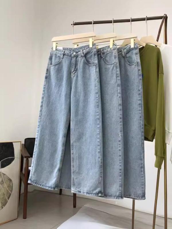 Other - パンツ 女性用 ワイドレッグ ストレート ハイウエスト 牛仔 薄手 ポケット 気質 通勤 微弾力 涤纶 ポリエステル繊維 気質 優雅 クロスボーダー 長丈 韓国風 復古 学生 百搭 スタイル 普段使い オフィス 軽量 ブルー