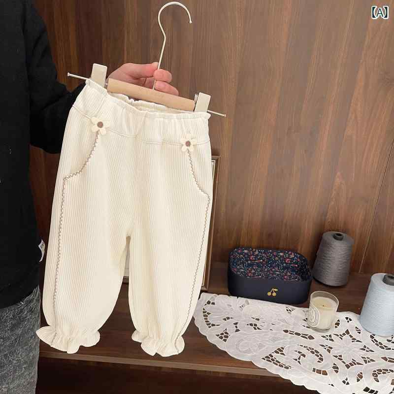 女の子 キッズ 長ズボン ランタンパンツ 束脚パンツ コットン 米白 卡其 夏服 韓風...