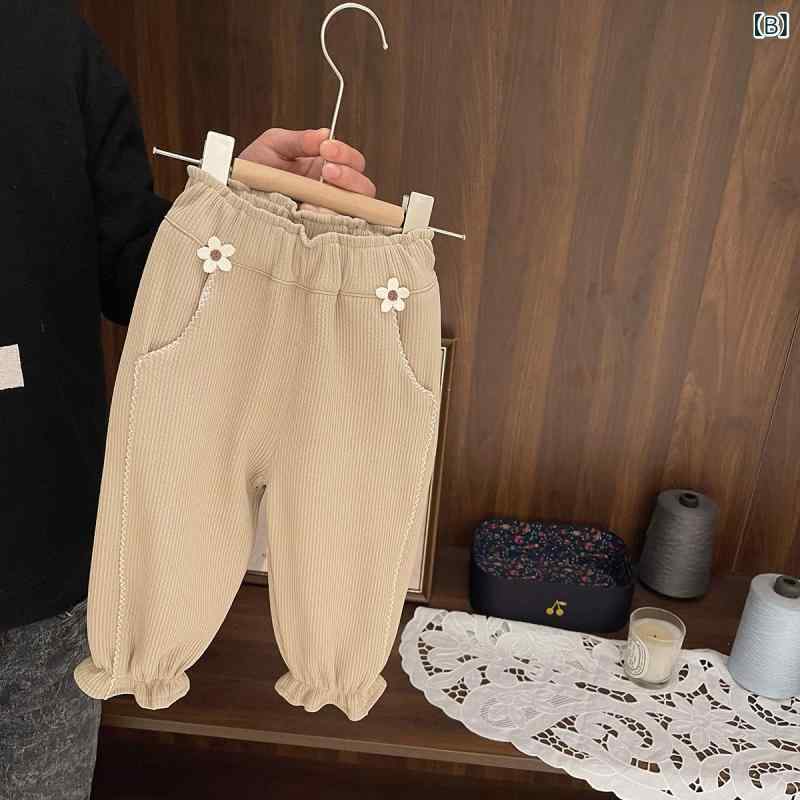 女の子 キッズ 長ズボン ランタンパンツ 束脚パンツ コットン 米白 卡其 夏服 韓風...