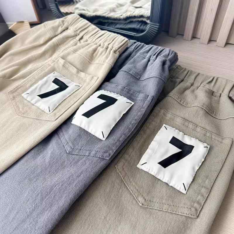Long-Trousers, Trousers - 子供 長ズボン 男の子 キッズ 韓国風 ゆったり 綿素材 弾力 伸縮性 柔らかい 生地 処理 ミドルウエスト ゴム 腰紐 長丈 90cm 100cm 110cm 120cm 130cm 140cm 150cm オリーブ カーキ グレー 春秋 オールシーズ