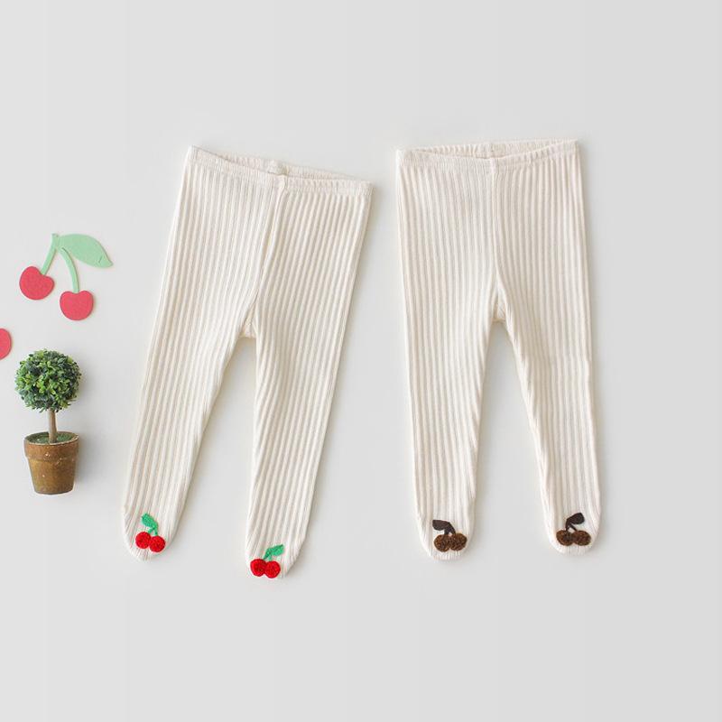 Long-Trousers, Trousers - キッズ 長ズボン 女の子 男の子 ベビー 綿 100% 打底パンツ ストッキング 長パン かわいい ハート 赤 ピンク 桜桃 ブラウン カード プリント 秋冬 柔らかい 生地 伸縮性 高腰 ゴム ウエスト 長丈 インフルエンサー スタイル 普段使い 室内