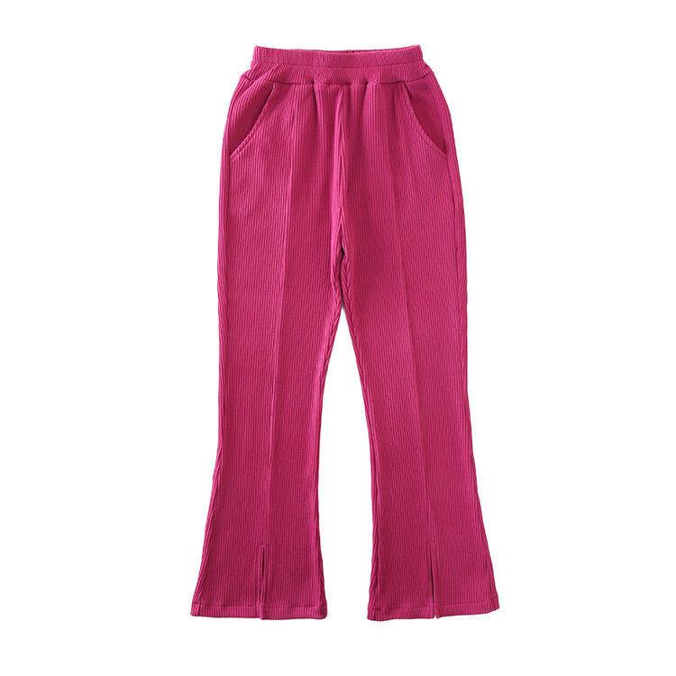 Long-Trousers, Trousers - 女の子 ズボン 開き フレアパンツ ワイドレッグパンツ 防虫 ゆったり 休闲 学院風 スポーツ 柔らかい ポリエステル 長ズボン ミッドライズ ゴムウエスト 黒 米白 ピンク 春季 100-140cm 中小童 卡通柄