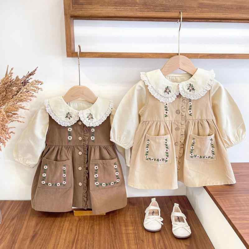 ・適用性別: 女・スタイル: プリンセス・カテゴリ: 子供服セット・セット内容: 2点セット・主な素材: 綿100%・袖丈: 長袖・フード: なし・生地加工: 柔らか加工・厚み: 普通・柄: 無地、花柄・閉じ方: プルオーバー・カラー展開: シャツ、ブラウン（単品スカート）、ベージュ（単品スカート）・サイズ展開: 73、80、90、100、110