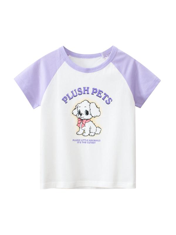 ・カテゴリ: 童Tシャツ・スタイル: 韓版・主な素材: 綿100%・袖丈: 短袖・柄: 卡通・ネックライン: 円領・カラー展開: 白、浅紫・サイズ展開: 90、100、110、120、130、140