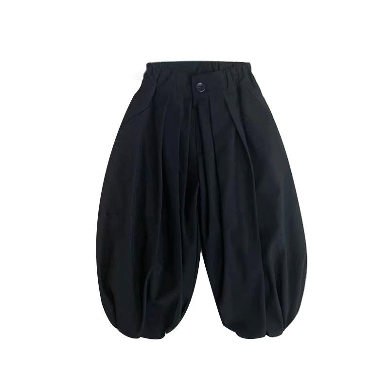 キッズ 男の子 女の子 ズボン 灯芯パンツ 春秋 韓国風 中小童 3-8歳 100-140cm ワイドレッグパンツ ゆったりシルエット コットン ポリエステル 人棉 スパンデックス 混紡 柔らか素材 ミッドライズ ゴムウエスト ユニセックス 黒 純色 ト