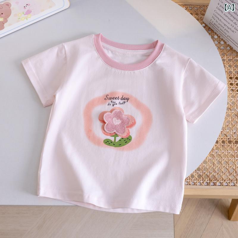 ・カテゴリ: 童Tシャツ・スタイル: カジュアル・主な素材: 綿90%・ネックライン: クルーネック・袖丈: 短袖・柄: 花朵・カラー展開: 粉色、紫、白色・サイズ展開: 80、90、100、110、120、130・機能: 吸湿排汗・元素: 公主、糖果