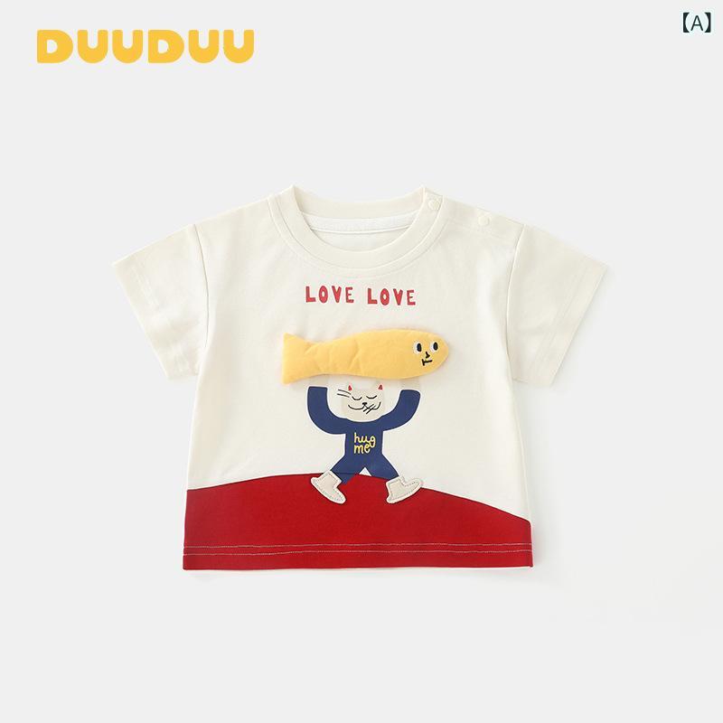 ・カテゴリ: 童Tシャツ・スタイル: 韓版・主な素材: 綿95%、ポリウレタン5%・袖丈: 短袖・柄: 卡通・ネックライン: 丸首・機能: 吸湿排汗・カラー展開: 赤白・サイズ展開: 73、80、90、100、110、120