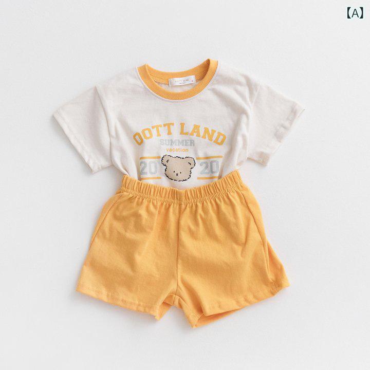 キッズ Tシャツ 短パン セット 男の子 女の子 夏服 かわいい 熊 プリント アルファ...