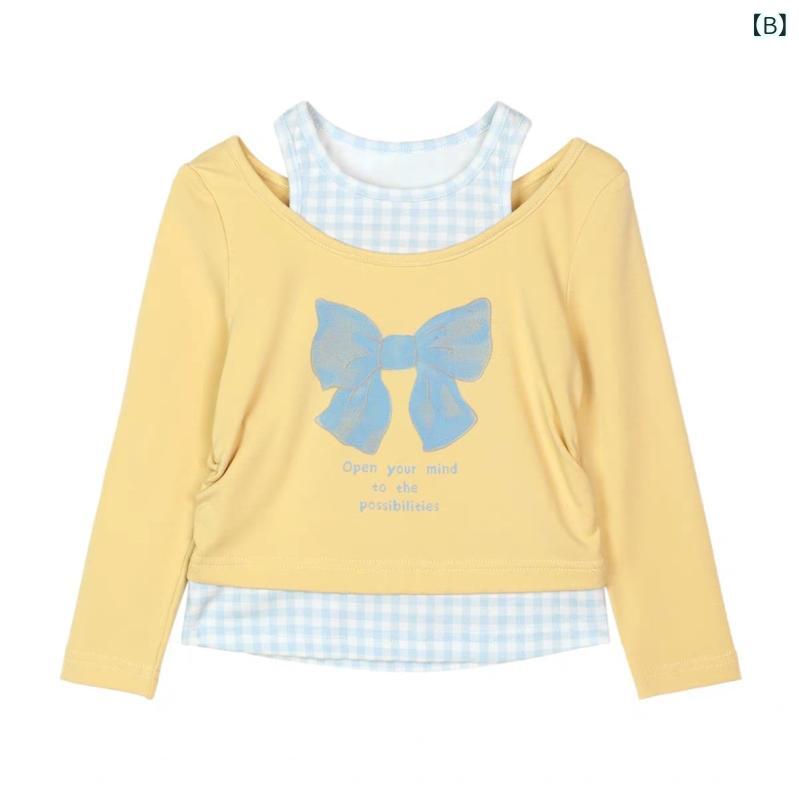 女の子 長袖 Tシャツ 偽ツーピース 秋 トップス 綿 柔らかい 吸湿速乾 丸首 ベビー...