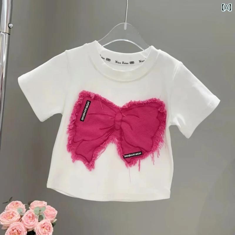 ・カテゴリ: 童Tシャツ・スタイル: 韓版・主な素材: 綿100%・袖丈: 短袖・ネックライン: 丸首・機能: 吸湿排汗・柄: その他・要素: 蝶結び・カラー展開: 白色、黒色・サイズ展開: 80cm、90cm、100cm、110cm、120cm