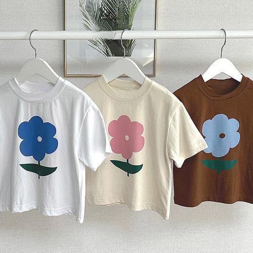 ・カテゴリ: 童Tシャツ・スタイル: カジュアル・主な素材: 綿100%・袖丈: 短袖・柄: 花朵・ネックライン: クルーネック・カラー展開: 白色、杏色、棕色・サイズ展開: 80cm、90cm、100cm、110cm、120cm、130cm・機能: 吸湿排汗・要素: 可愛い、印花