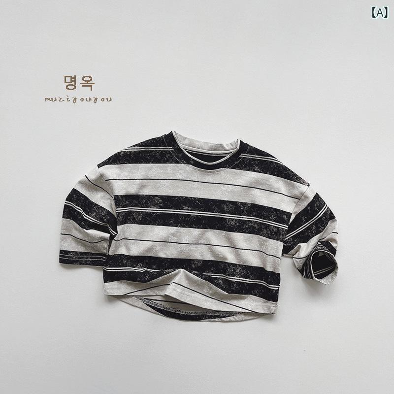 ・カテゴリ: 童Tシャツ・スタイル: 韓版・主な素材: 綿100%・袖丈: 長袖・柄: 条紋・ネックライン: 圆領・機能: 吸湿排汗・カラー展開: 黒、灰卡、棕緑、浅卡・サイズ展開: 80cm、90cm、100cm、110cm、120cm、130cm