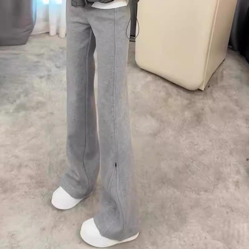 Long-Trousers, Trousers - 女の子 長ズボン 微叭 スラックス 春秋 長パン ミドル 大きめ 子供 女児 休闲 百搭 スウェットパンツ 青少年 外穿 コットン 氨纶 柔軟 処理 純色 スポーツ 要素 高腰 ゴム ウエスト 免烫 黒 灰色 オールシーズン 通勤 普段使い 学校 伸縮性