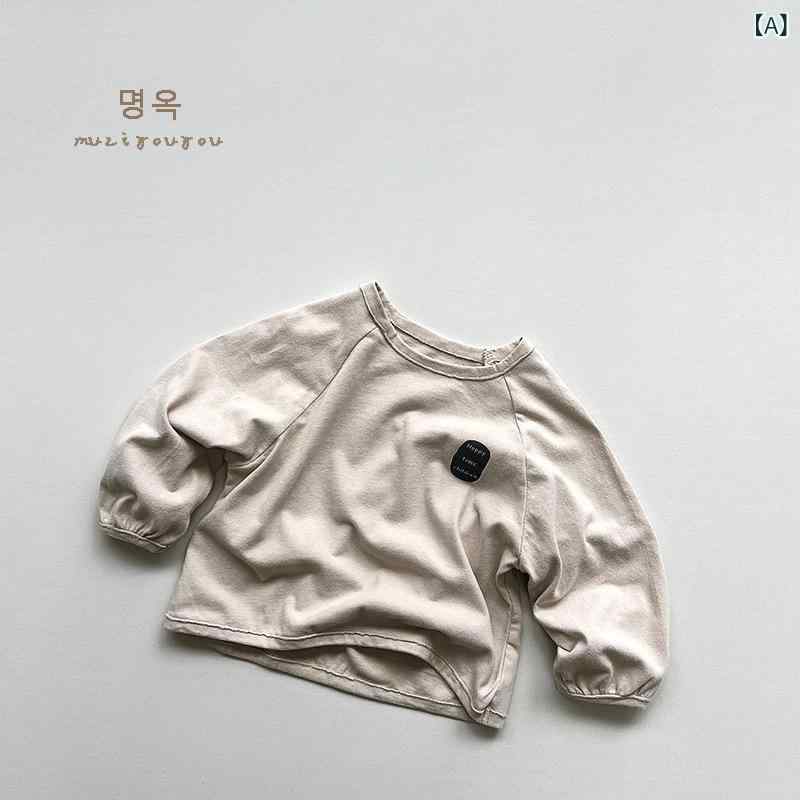 ・カテゴリ: 童Tシャツ・スタイル: 韓版・主な素材: 綿100%・袖丈: 長袖・ネックライン: 丸首・柄: 無地、アルファベット・カラー展開: ベージュ、ライトブラウン、グレー・サイズ展開: 80cm、90cm、100cm、110cm、120cm、130cm・機能: 吸湿速乾