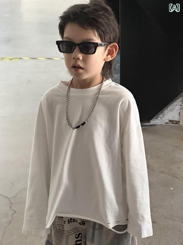 ・カテゴリ: 童Tシャツ・スタイル: 韓版・袖丈: 長袖・主な素材: 綿95%・ネックライン: 圆领・柄: 純色・カラー展開: 白色・サイズ展開: 90、100、110、120、130、140、150・機能: 吸湿排汗
