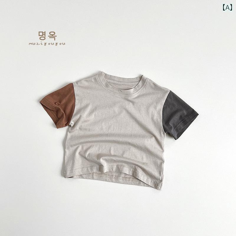 ・カテゴリ: 童Tシャツ・スタイル: 韓版・主な素材: 綿100%・袖丈: 短袖・ネックライン: 丸首・機能: 吸湿排汗・カラー展開: 灰杏、卡其、浅灰・サイズ展開: 80cm、90cm、100cm、110cm、120cm、130cm