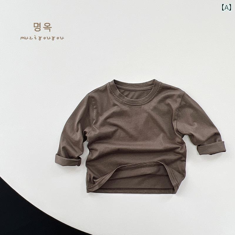 ・カテゴリ: 童Tシャツ・スタイル: 韓版・主な素材: 綿100%・袖丈: 長袖・ネックライン: 丸首・柄: 無地・カラー展開: 深灰、杏色、墨緑、ピンク、黄色・サイズ展開: 80cm、90cm、100cm、110cm、120cm、130cm