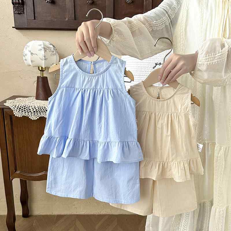 女の子 トップス スカート セット 夏服 綿素材 無袖 薄手 かわいい 甘め スタイル ...
