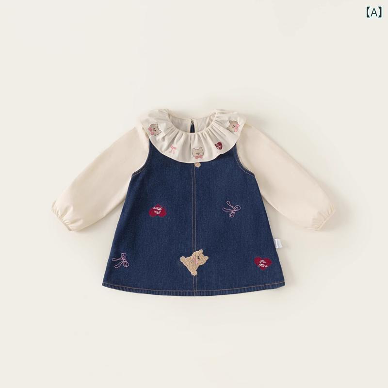 女の子 服 春秋 セットアップ シャツ スカート セット コットン 長袖 かわいい ベ...