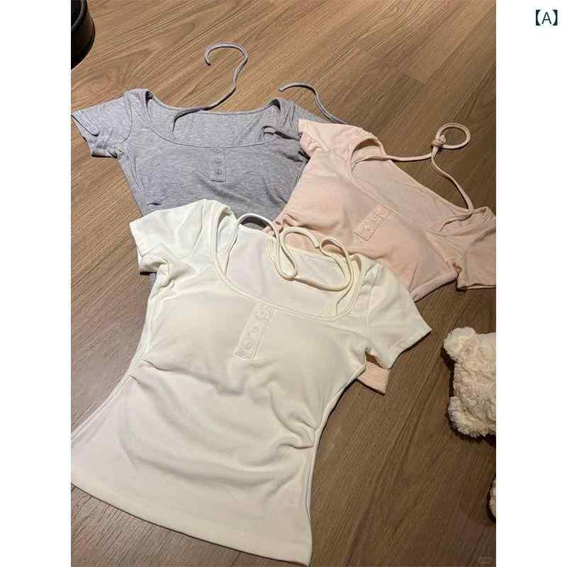 Tシャツ レディース 方領 短袖 修身型 綿 ...の紹介画像2