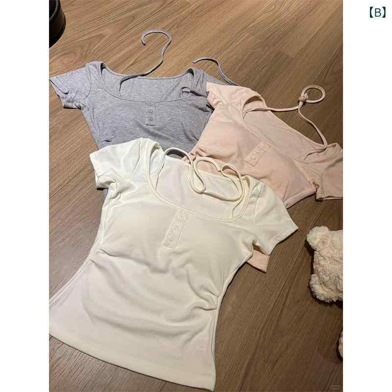 Tシャツ レディース 方領 短袖 修身型 綿 ...の紹介画像3