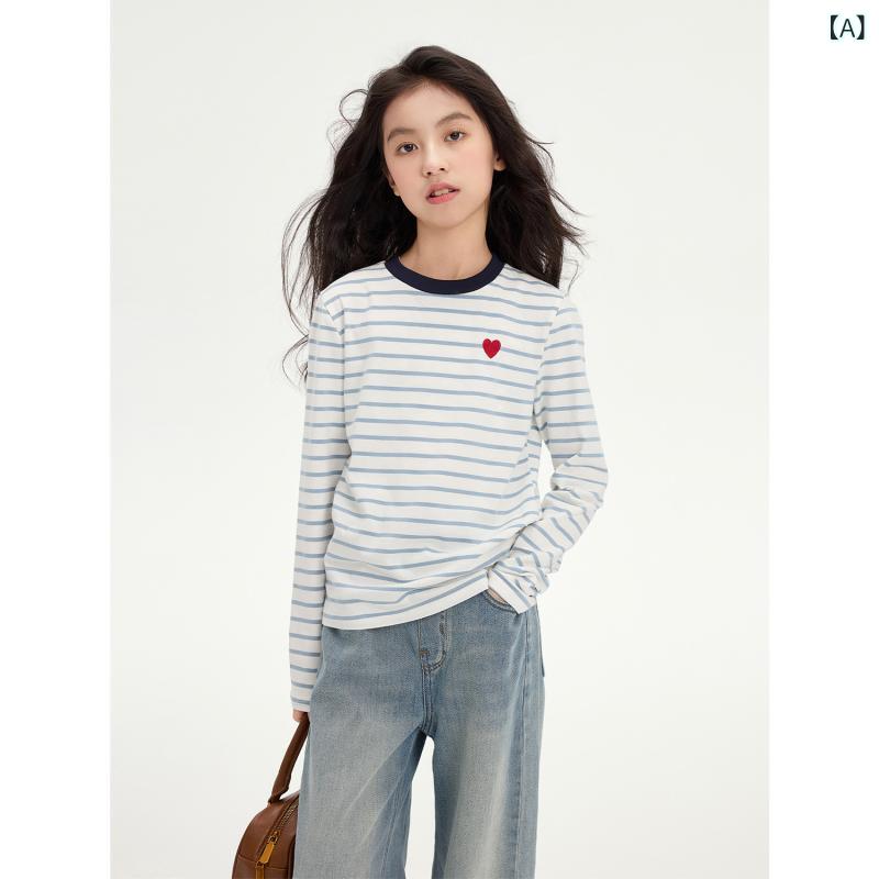 ・カテゴリ: 童Tシャツ・スタイル: 韓版・袖丈: 長袖・主な素材: 綿95%・パターン: 条紋・ネックライン: 丸首・カラー展開: 浅藍條紋、浅藍條紋(蝶結)・サイズ展開: 120、130、140、150、160、170