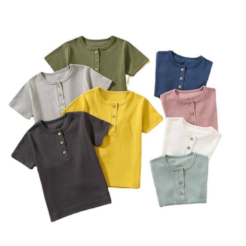 ・カテゴリ: 童Tシャツ・スタイル: 韓版・袖丈: 短袖・主な素材: 綿95%・ネックライン: クルーネック・柄: 無地・カラー展開: 藕色、浅灰色、金色、深灰色、海藍色、白色、浅绿色、橄榄绿・サイズ展開: 90cm、100cm、110cm、120cm、130cm、140cm・機能: 吸湿排汗・要素: 運動、卡通、可愛、潮范、欧米
