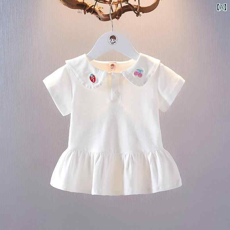 ・カテゴリ: 童Tシャツ・スタイル: カジュアル・袖丈: 短袖・主な素材: 綿96%・ネックライン: クルーネック・柄: 無地・カラー展開: 白色、粉紅・サイズ展開: 66、73、80、90、100、110、120