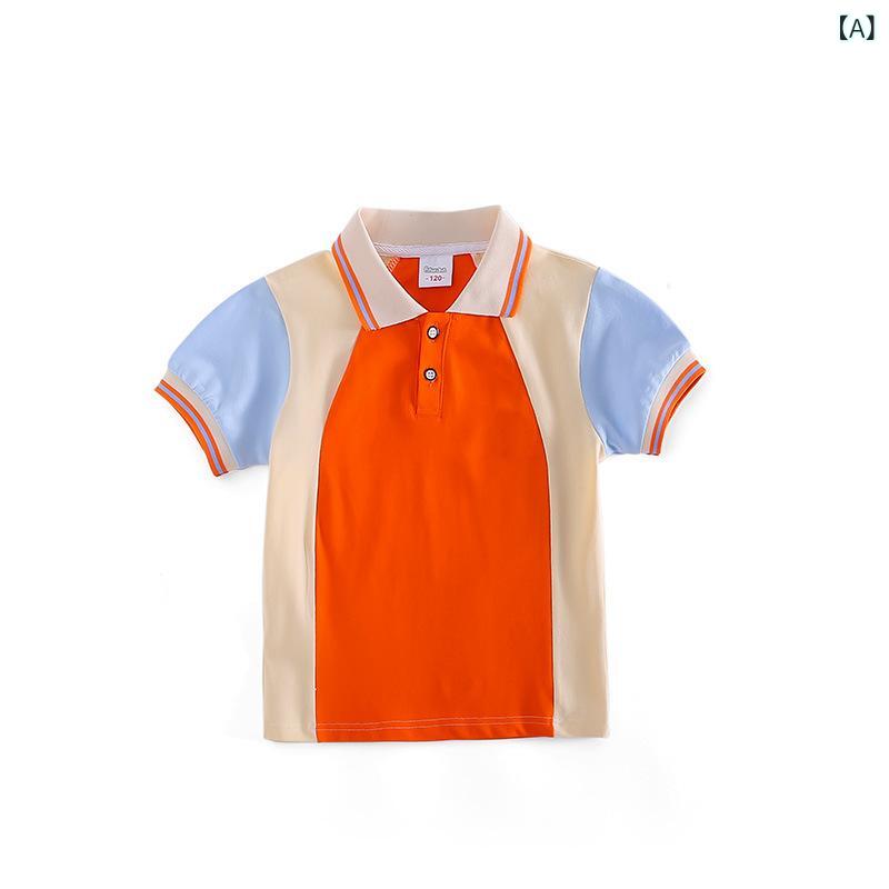 ・カテゴリ: 童Tシャツ・スタイル: 学院・袖丈: 短袖・主な素材: 綿95%・ネックライン: 翻領・機能: 吸湿排汗・カラー展開: 橘色、黄、青、蘭色、赤、白、青、条紋・サイズ展開: 100cm,110cm,120cm,130cm,140cm,150cm,160cm,170cm,180cm,190cm