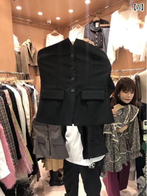 女の子 トップス 夏 メンズ風 チューブトップ ベアトップ 修身 レイヤード 肩出し ...