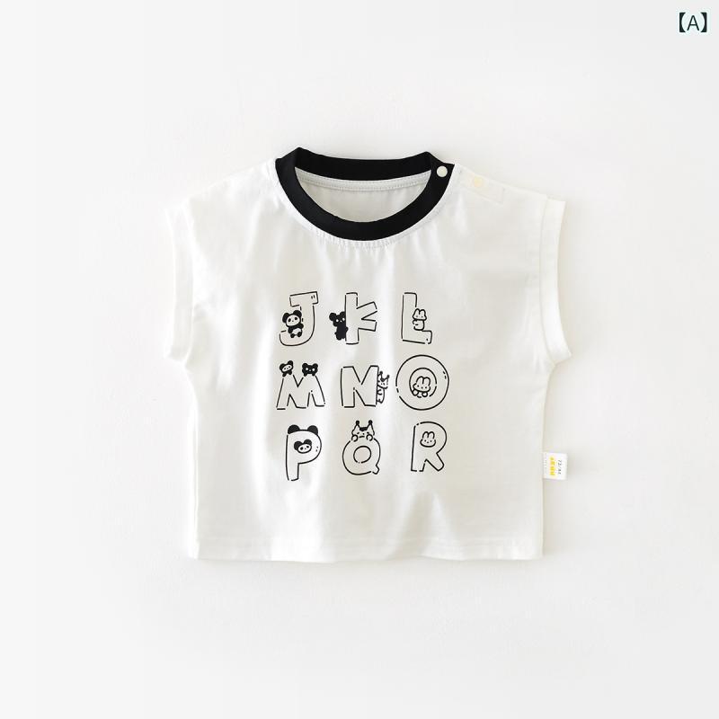 ・カテゴリ: 童Tシャツ・スタイル: 韓版・主な素材: 綿95%・袖丈: 無袖・ネックライン: ラウンドネック・柄: アルファベット・カラー展開: ホワイト・サイズ展開: 73、80、90、100