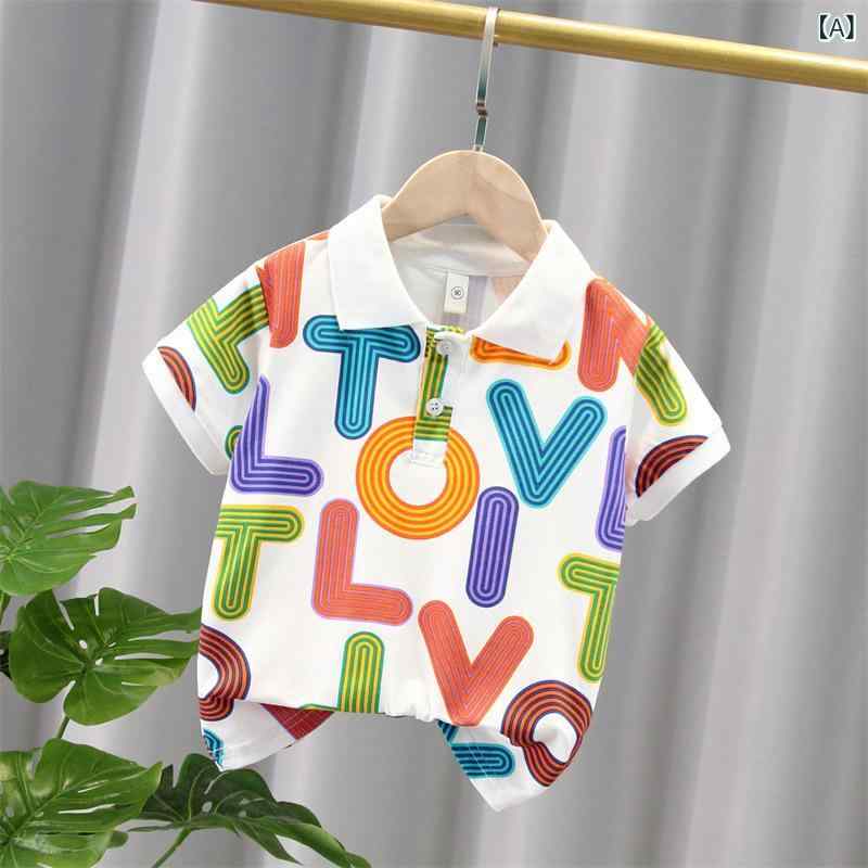 ・カテゴリ: 子供Tシャツ・スタイル: 韓版・主な素材: 綿95%・袖丈: 短袖・パターン: アルファベット・エレメント: カード、カートゥーン、アルファベット・ネックライン: ポロ襟・カラー展開: ラインアルファベットポロ・サイズ展開: 90、100、110、120、130、140、150、160