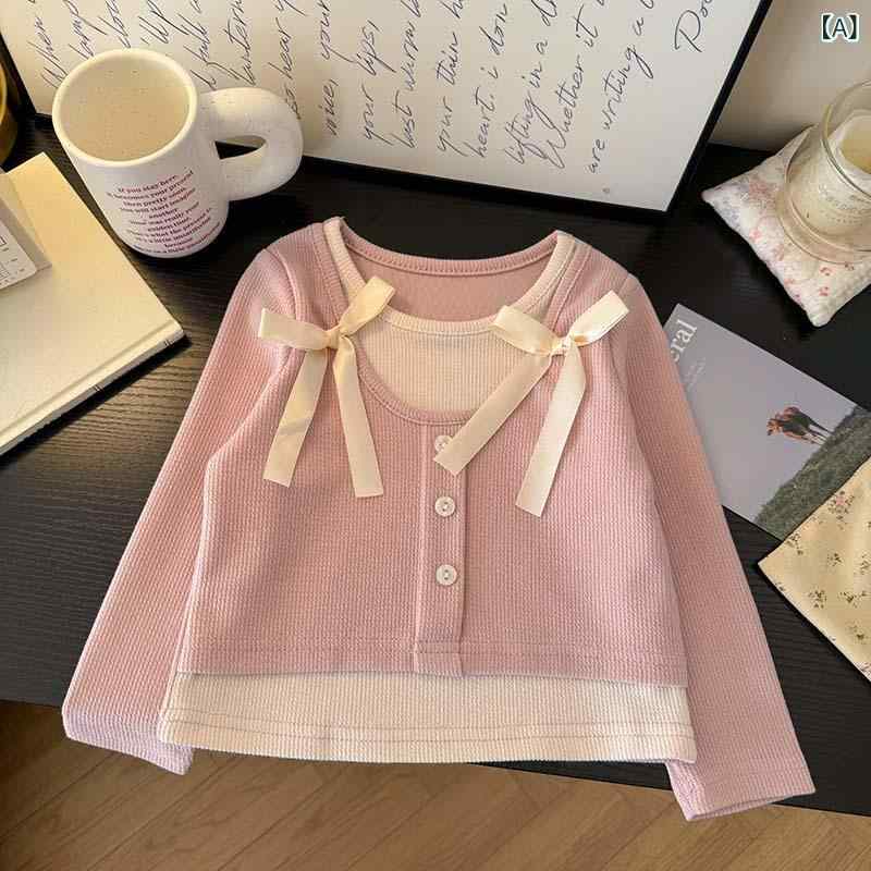 ・カテゴリ: 童Tシャツ・スタイル: プリンセス・袖丈: 長袖・主な素材: 綿70%・ネックライン: クルーネック・柄: 無地・カラー展開: ピンク、グレー・サイズ展開: 80、90、100、110、120、130・装飾: リボン