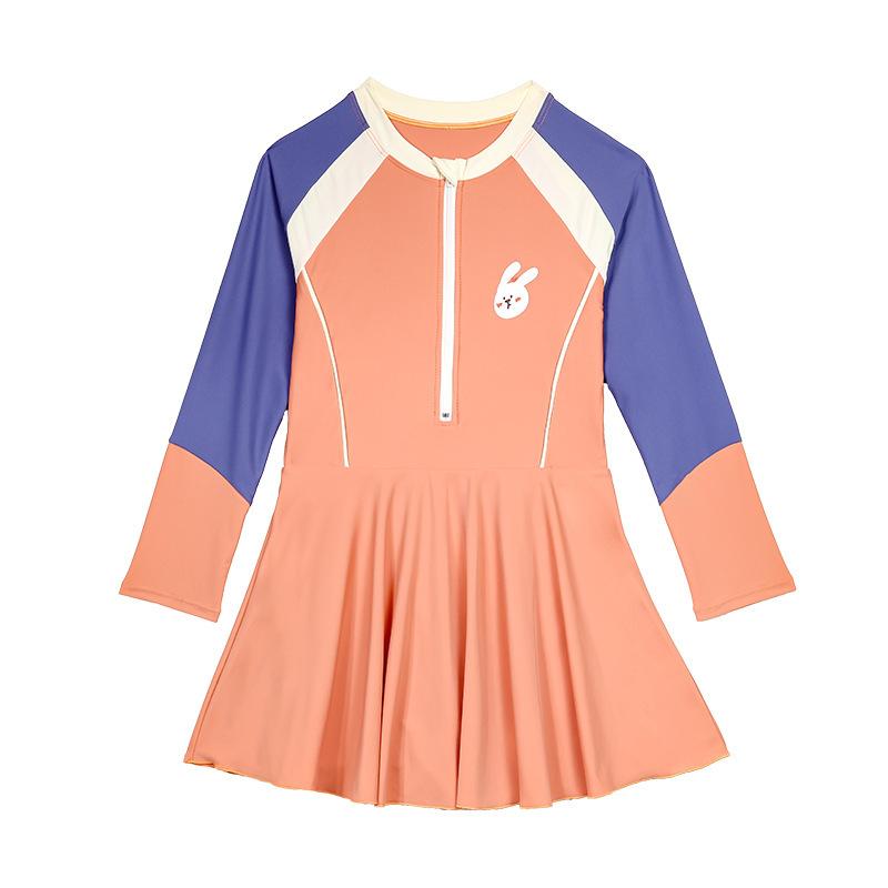 Rash Guards - 女の子 キッズ ワンピース 水着 長袖 連体 夏 防晒 温泉 スイムウェア 女童 中大童 游泳 スイミング ニット ナイロン ポリエステル 韓流 小清新 ビーチ プール アクア アクティビティ 軽量 速乾 伸縮性 かわいい 柄 セット カラフル