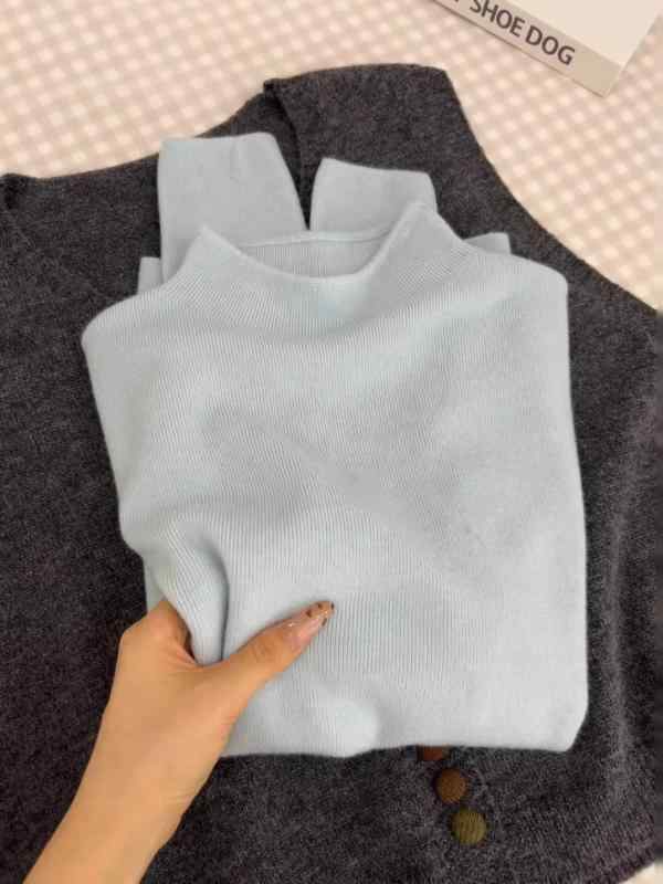 Other - ニット トップス レディース ミルクブルー 長袖 半高領 修身 秋冬 秋服 通勤風 気質 セットアップ 単品 純色 切り替え ポリエステル 繊維 70-80% 袖 通常 衣長 普通 50-65cm 厚さ 通常 均一 シルエット 細身 着こなし 甘め 清新