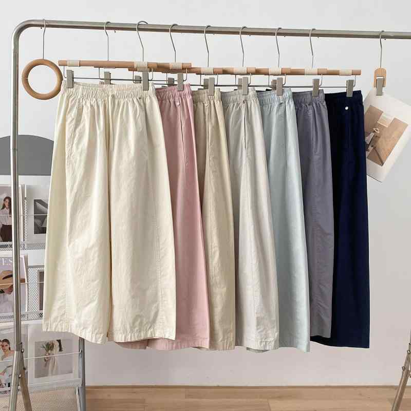 レディース ワイドパンツ 直筒 コットン 素材 高腰 薄手 夏 象牙白 藏青 浅黄 綿95%以上 日韓 カジュアル 慵懒 スタイル 基本 デザイン 長丈 マルチカラー ゆったり フィット 軽やか 素材 通勤 普段使い デイリー ウェア 女性 向け