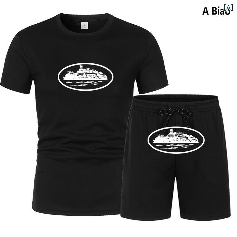 メンズ 短袖 Tシャツ セット ショーツ スポーツ 透気性 速乾 薄手 ポリエステル 混紡 日常 使い 夏 運動 休闲 青春 流行 メンズ 休闲 服装 セット 涼しい 軽量 アクティブ ウェア ブラック グレー ネイビー
